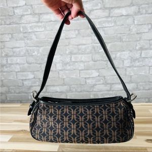 Vintage Y2K Fossil Shoulder Bag All Over Print Black and Brown Canvas